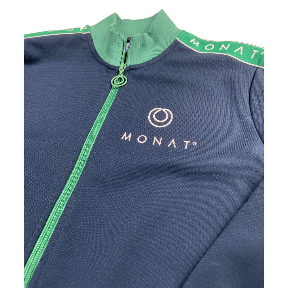 Monat Jacket Womens Large Full‎ Zip Blue Green Track Tennis Spell Out Sleeves